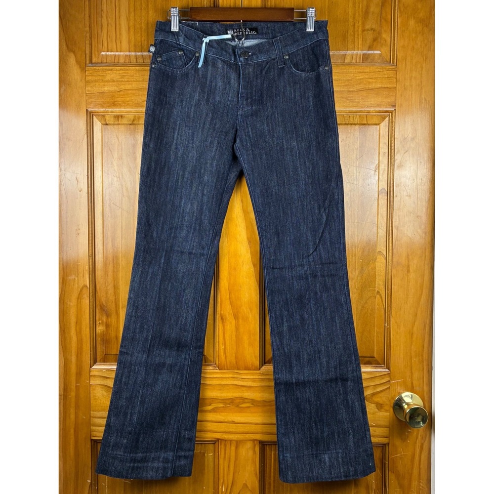 Rock & Republic Womens Sz 30 Dark Wash Rhinestone Bootcut Jeans Indigo Blue